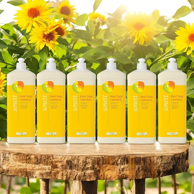 Sonett Organic Hand Soap Calendula – 34 fl oz 1 L Natural Liquid Hand Wash for Sensitive Skin | Biodegradable, Non-Toxic, Eco-Friendly, Plant-Based, Chemical-Free, Gentle Moisturizing Soap