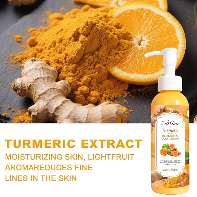 Body Lotion, 24hr Moisturizing & Deep Hydration, Absorbs Instantly Moisturizer for All Skin Types, 5.3 fl oz (1 Pack, Turmeric)