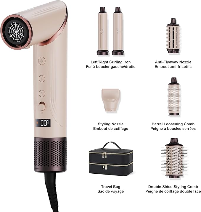 Hair Dryer Brush Blow Dryer, Hair Tools for Styling, Brush Hair Dryer, Air Curler Multi Styler Hair Tool, Plasma IONs Technology Hair Dryer Styler (6-in-1)