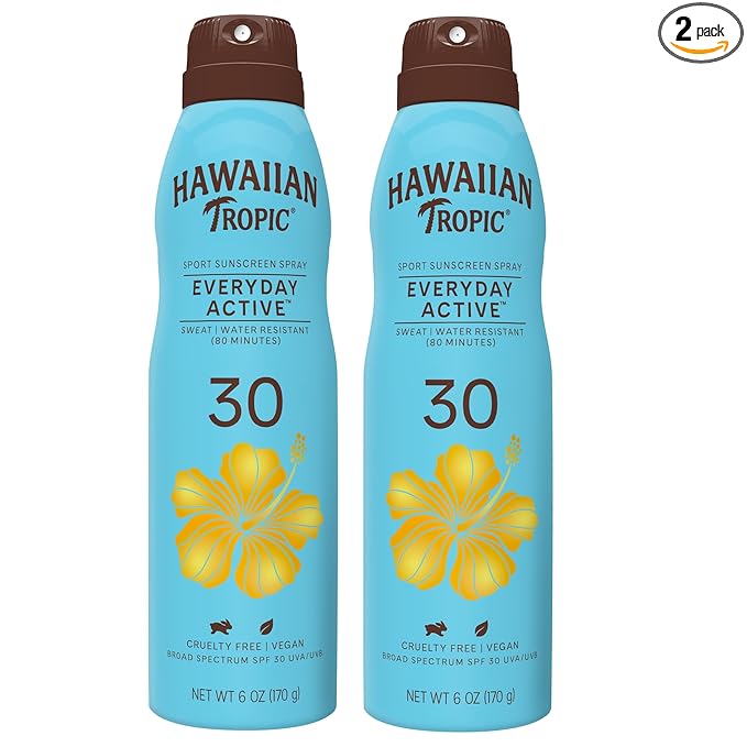 Hawaiian Tropic Everyday Active Clear Spray Sunscreen SPF 30| Hawaiian Tropic Sunscreen Spray SPF 30, Sunblock, Oxybenzone Free, 6oz each Twin Pack