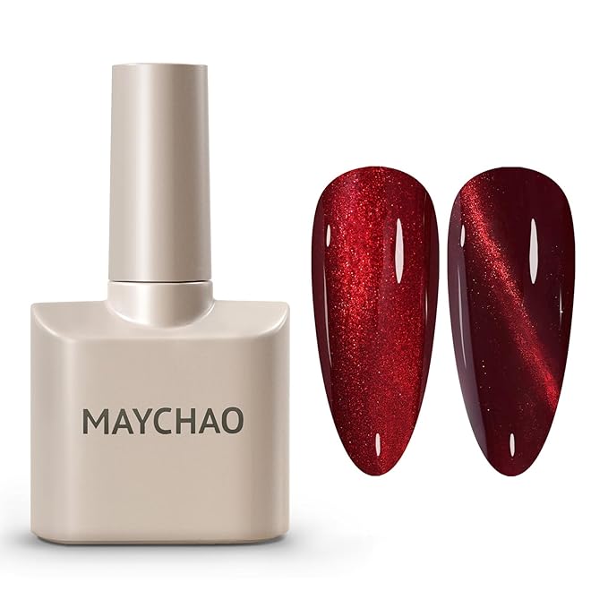 MAYCHAO 15ML Cat Eye Gel Nail Polish 1Pc Burgundy Gel Polish Soak off Holographic Magnetic Nail Polish for Nail Art Manicure Salon DIY at Home, 0.5 OZ