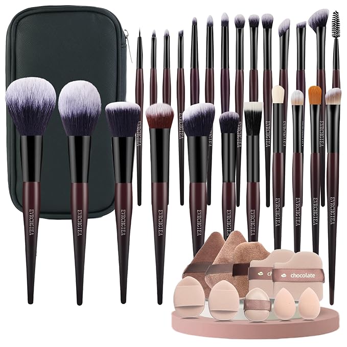 Professional Makeup Brush Set, 25Pcs Powder Foundation Blush Eyeshadow Brushes with Travel Case. All in One Brush Set, Soft Synthetic Vegan & Cruelty-Free(black)