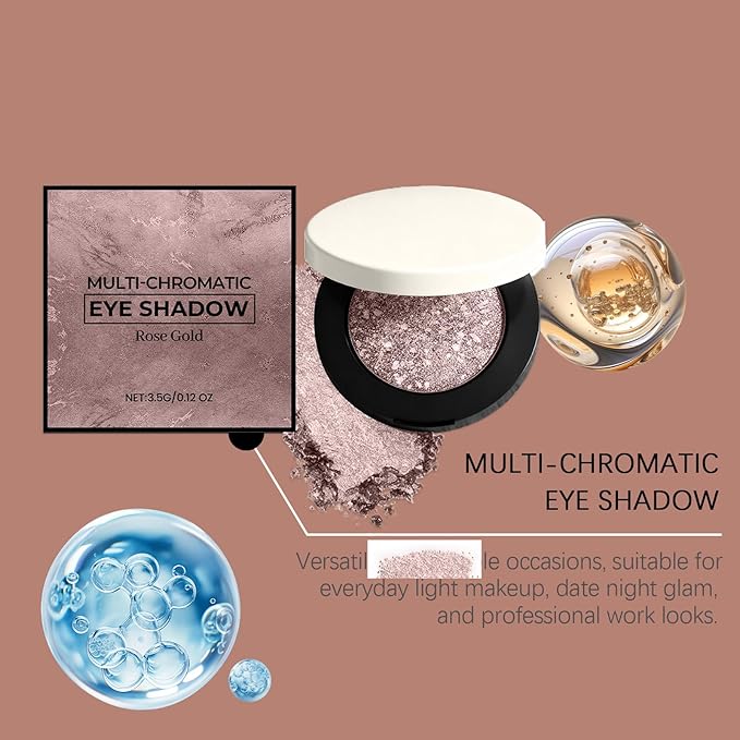 2PCS Multicolor Metallic Eyeshadow – Buildable, Shimmering Metallic Powder, Highly Pigmented & Long-Lasting for Women, Smooth Multi Chromatic Make Beauty Eyeshadow (Natural+Rose Gold)