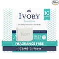 Ivory Sensitive Bar Soap, Designed for Whole Family, Fragrance Free, 99.44% Pure Formula, Plant-Based Cleanser, Made Without Heavy Perfume, Parabens, Phthalates, For All Skin Types, 3.17 oz (10 Count)