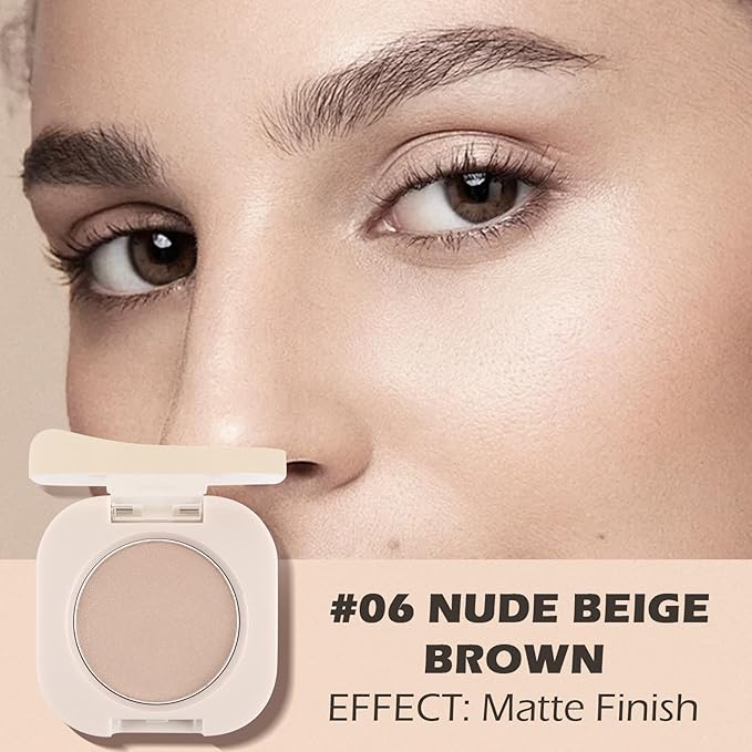 Nude Beige Brown Eyeshadow with Brush, Single Matte Mini Eye shadow Palette, Silky Fine Highly Pigmented Powder, Lightweight & Ultra-Blendable Formula, Ideal for Daily Natural Eye Makeup (#06)