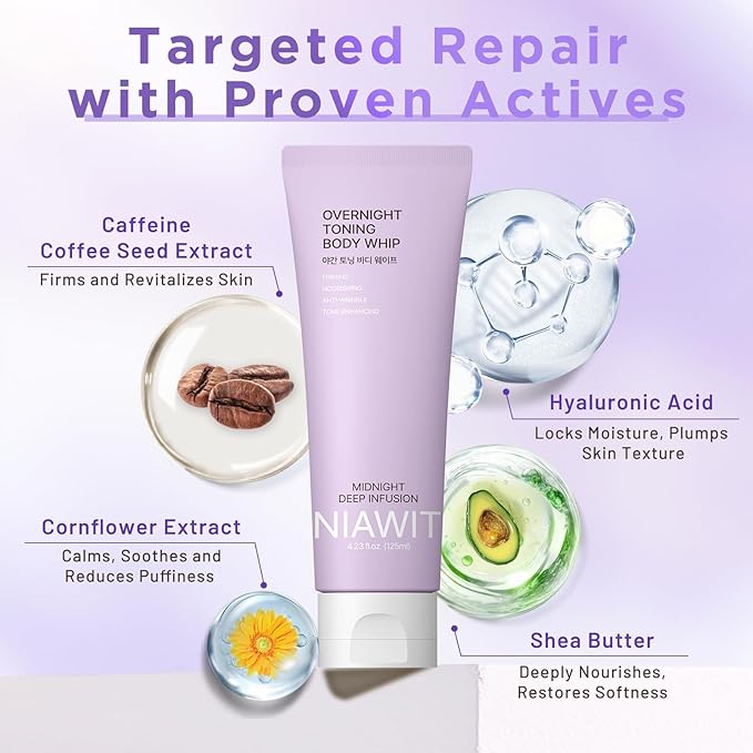 Overnight Toning Body Whip for Loose Skin & Cellulite – Firming and Tightening Body Cream for Arms, Thighs & Belly, Hydrating Anti-Wrinkle Moisturizer | Targets Crepey Skin While You Sleep