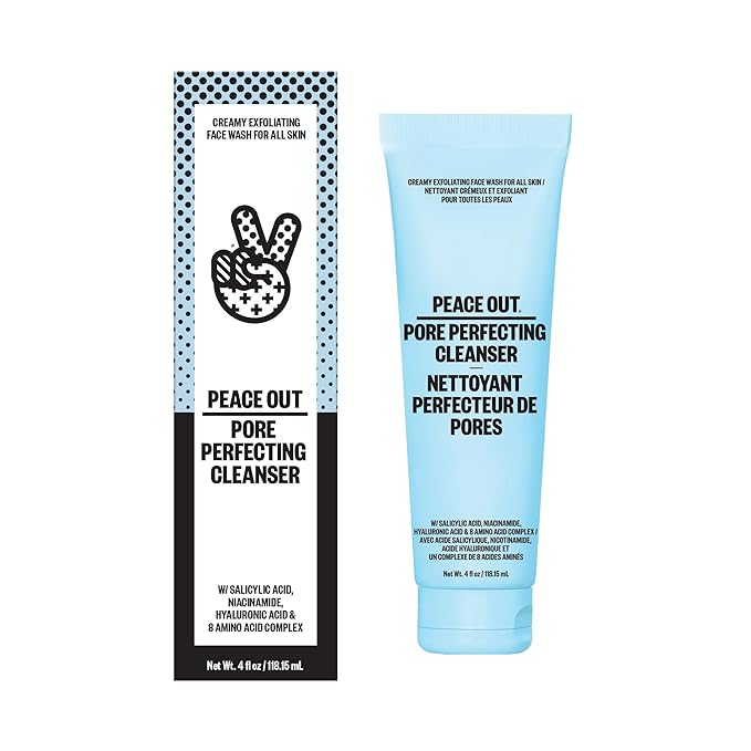 PEACE OUT Pore Perfecting Facial Cleanser, Daily Exfoliating Face Wash with Salicylic Acid, Niacinamide and Hyaluronic Acid to Help Unclog Pores and Improve Skin Texture (4 fl oz)
