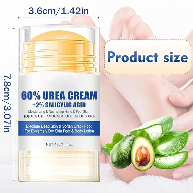 60% Urea Foot Cream Stick for Dry Cracked Feet, Intensive Heel Balm with Salicylic Acid & Tea Tree Oil, Moisturizing Foot Repair Treatment for Callus & Dead Skin, Non-Greasy & Easy to Apply (Style 2)