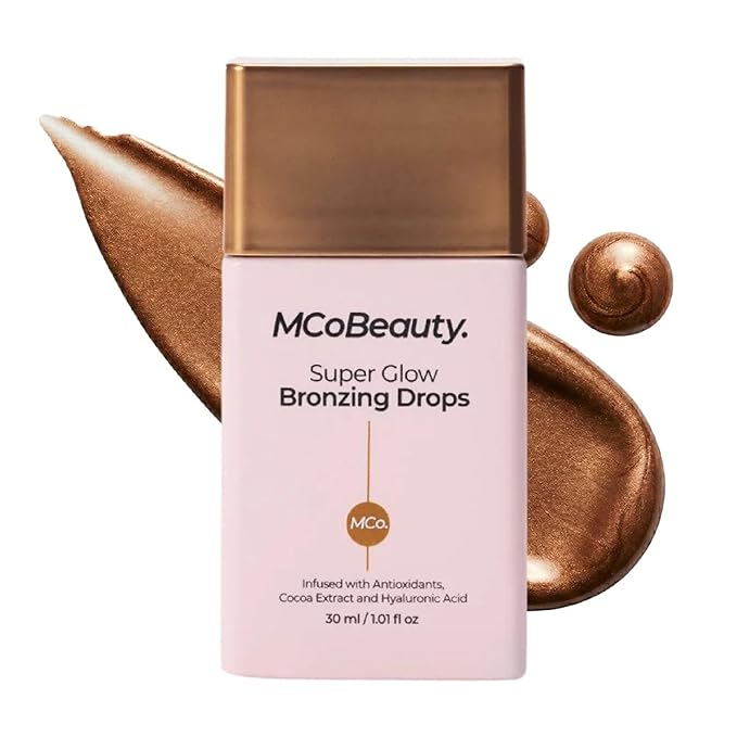 MCoBeauty Super Glow Bronzing Drops - Sun Kissed Shade - Golden Shimmer Liquid Bronzer - Hydrating Illuminating Face Tint with Jojoba Oil Hyaluronic Acid Cocoa Extract White Tea - Vegan & Cruelty Free
