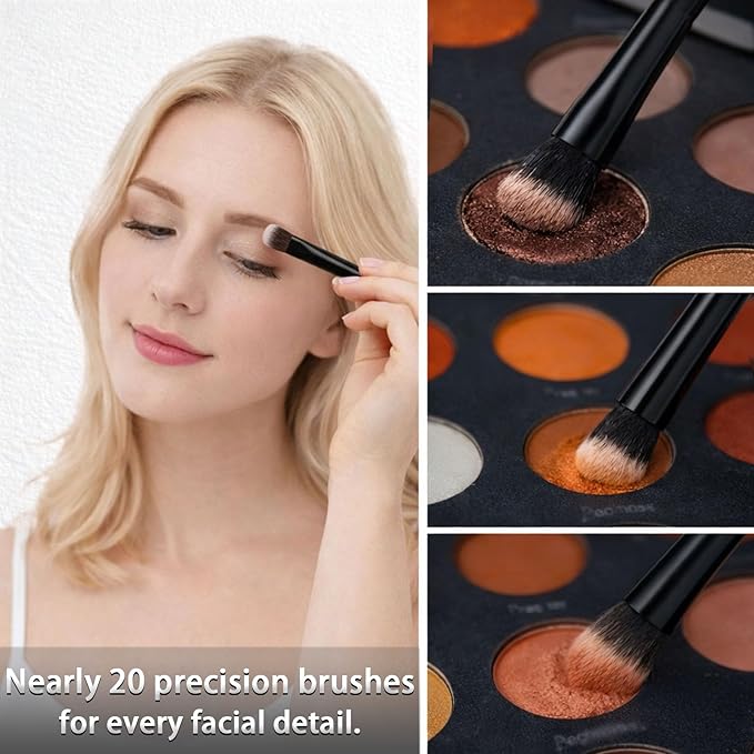32Pcs Makeup Brushes Set Professional Makeup Kit – Foundation Powder Concealers Blush Eye shadows 25 Pcs Brushes with 4 Makeup Sponge & 3 Powder Puff (Black)