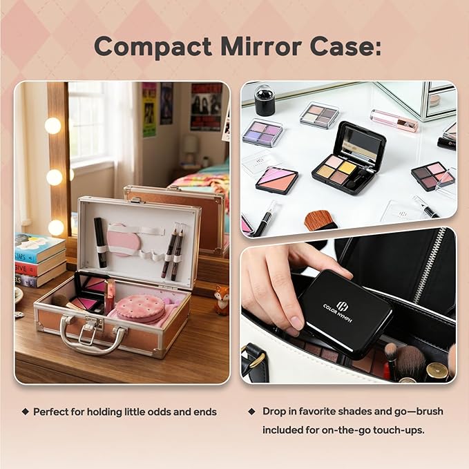 Color Nymph Beginner Makeup Kits For Teens With Train Case Included Full Makeup Kit Eyeshadow Palette Blushes Bronzer Highlighter Lipstick Brushes Mirror（Gold）