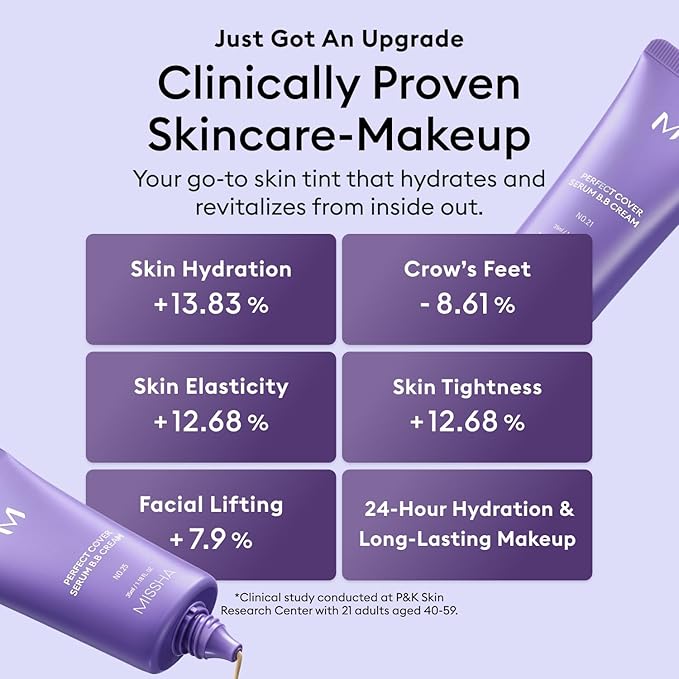 MISSHA M PERFECT COVER SERUM BB CREAM No.25 Warm Beige - Medium with Warm Undertone, Skin Tint, Tinted Moisturizer, Skin Care Foundation Makeup, Korean Makeup,1.18 Fl oz