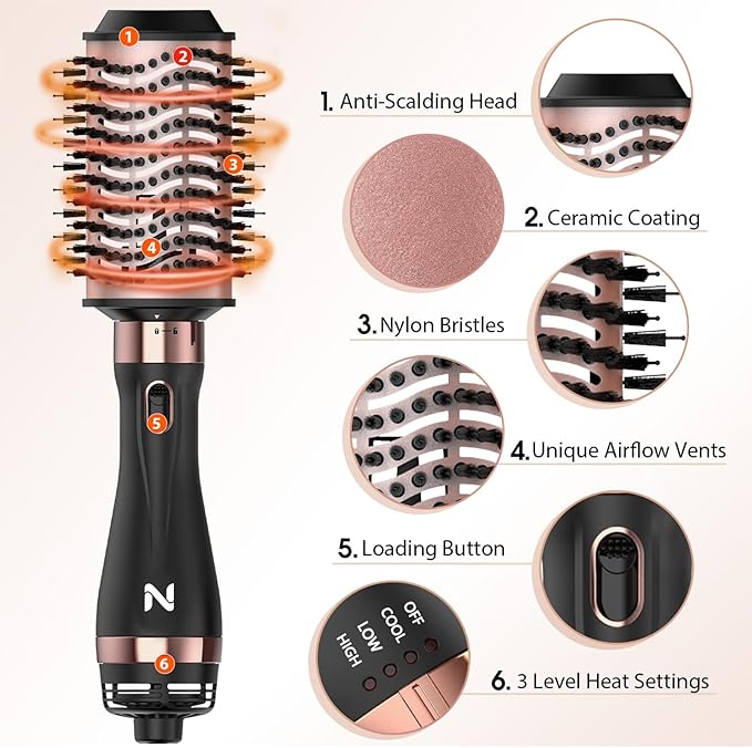 Natrial Hair Dryer Brush Blow Dryer Brush in One Hot Air Paddle Brush for Drying and Straightening, Volumizer Multi-Styler Smooth Curls for All Hair Types, Frizz-Free Blowout Brush for Salon Quality