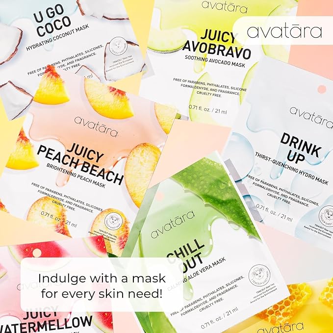 Avatara All-Stars 8-Pack Facial Sheet Mask Variety Pack | Clean K-Beauty Set for Dry, Sensitive, Uneven Skin | Gentle Moisture | Fragrance-Free, Paraben-Free & Cruelty-Free Korean Masks
