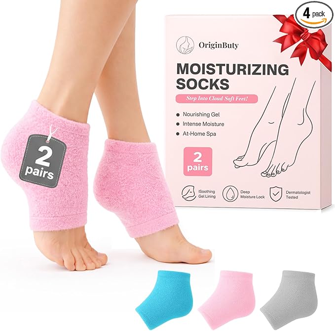 Moisturizing Socks Women, Feather Yarn Gel Socks, Foot Moisturizing Socks(Size 9-11) Deeply Hydrating for Dry, Cracked Heels, Silicone Socks for Women, Perfect Galentines Day Gifts, 1 Pair (Heel-Pink)