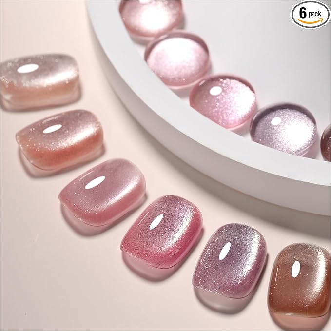 GAOY Pink Ocean Cat Eye Gel Nail Polish Set with Magnet for Holographic Cat Eye, Salon Gel Manicure and Nail Art DIY at Home