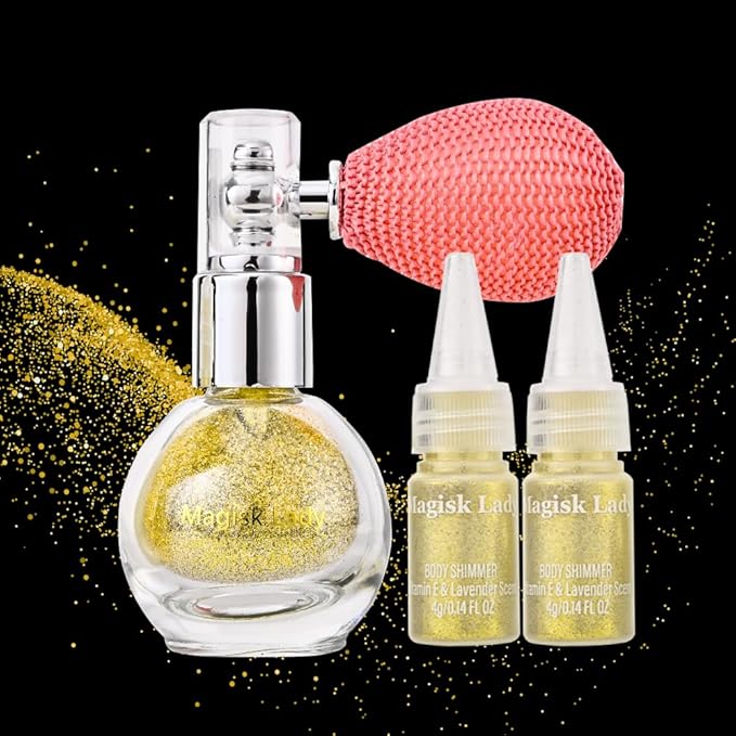 Body Glitter Spray, Hair Glitter Spray, Body Shimmer Powder, Face Glitter Highlighter, Glitter Spray, Body Shimmer Spray for Skin (Gold)