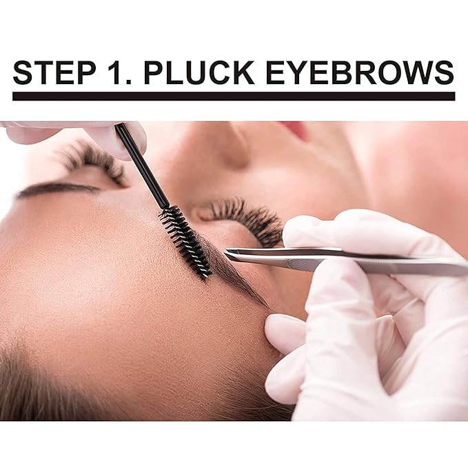 Lash Eyebrow Extensions Kit with 2 Trays of Mink False Eyebrows in Brown and Dark Brown, Eyebrow Glue Clear & Extension Tweezers, Comes on Mixed Length 5-8 mm (Black Tweezer)
