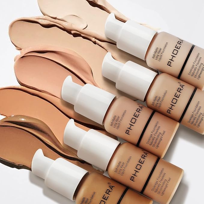 PHOERA Foundation Makeup, Flawless Soft Matte Oil Control Liquid Foundation, Full Coverage Mattle Oil-Control Concealer for Older Women, Great Choice For Gift (#103 Warm Peach)