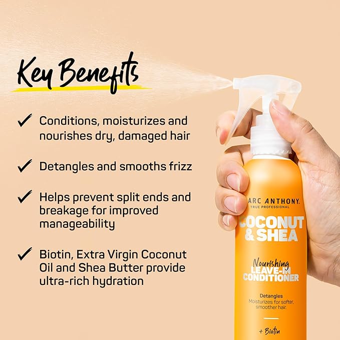 Marc Anthony Leave-In Conditioner Spray, Coconut Oil & Shea Butter - Anti-Frizz Biotin Hair Detangler Spray to Moisturize for Softer Smoother Hair - Sulfate Free Styling Product