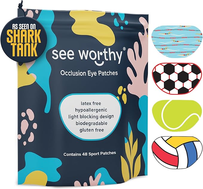Adhesive Eyepatch for Kids & Adults - As Seen on Shark Tank - Kids Breathable, Comfortable Sport Eyepatch for Lazy Eye - Amblyopia & Sensitive Skin Medical Eye Patches - 48 Patches by See Worthy