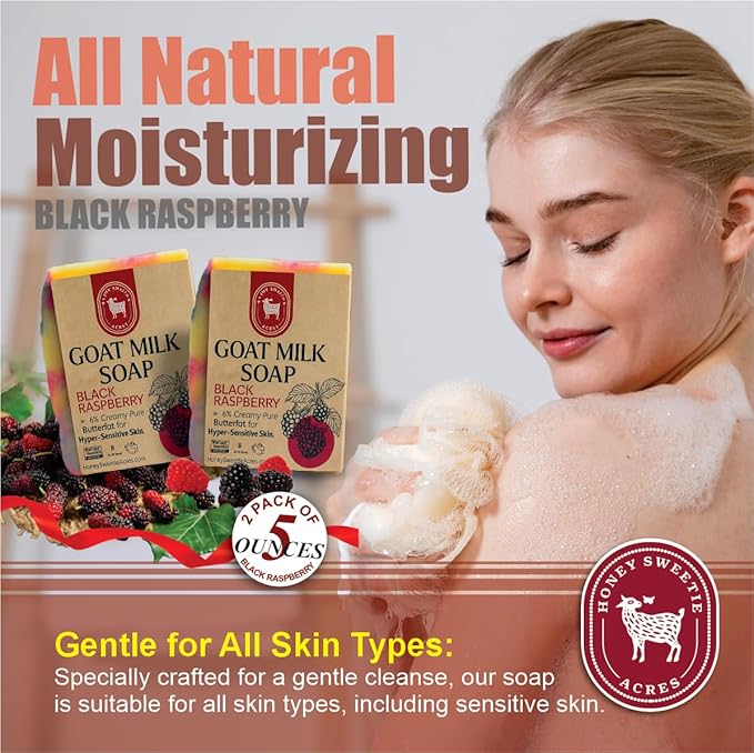 Honey Sweetie Acres 2-Pack Black Raspberry Goat Milk Soap - Handmade 5 oz Bar, Made with Natural Ingredients, Moisturizing & Gentle, Made in the USA (Black Raspberry)