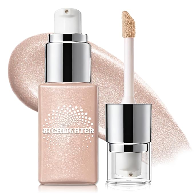 IONSGAKO Liquid Highlighter Makeup, Cream Glassy Highlighter for Face Natural Glow Finish Illuminator Buildable Long Lasting Illuminating Glow Makeup - 01 Light Glow