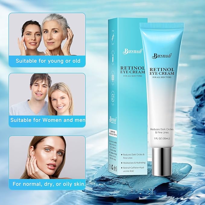 Retinol Eye Cream - Eye Cream for Dark Circles, Puffiness, Anti Aging, with Peptides, Caffeine