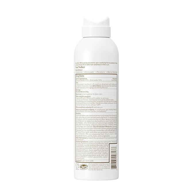 Sun Bum Mineral SPF 50 Sunscreen Body Spray - Water-Resistant Broad Spectrum Moisturizing Sunscreen with Vitamin E - Hawaii 104 Act Compliant (Made without Octinoxate & Oxybenzone) - 6 oz