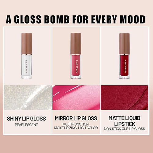 12 Pcs Liquid Lipsticks Lip Gloss Set with Matte,Glossy and Glitter Lip Makeup Long-Lasting Waterproof Lip Stain for Gift and Women