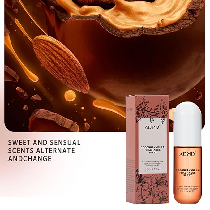 Coconut Vanilla Hair and Body Perfume Mist, Sweet Gourmand Fragrance Spray for All-Day Wear, Alcohol-Free Lightweight Scented Mist, Coconut and Sandalwood Blend, 1.7 fl oz (50ml)