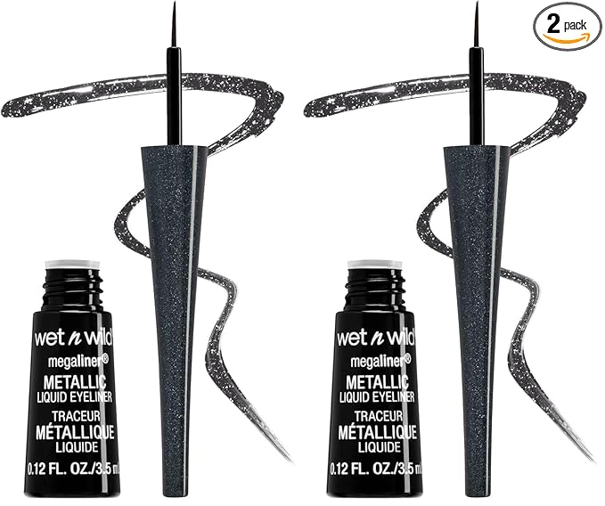wet n wild MegaLiner Liquid Eyeliner - Metallic, Cosmic Black (Pack of 2)