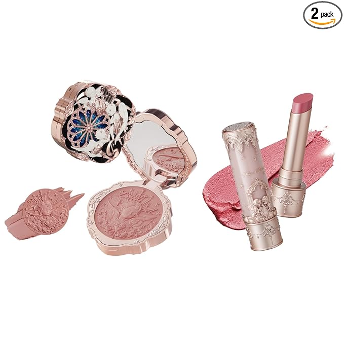 Flower Knows Little Angel Cream Blush and Matte Lipstick Set,Buildable & Blendable Velvety Makeup,Soft Long-Lasting Cute Make Up(Blush 04 Rose Ashes + Lipstick C05 Choir)