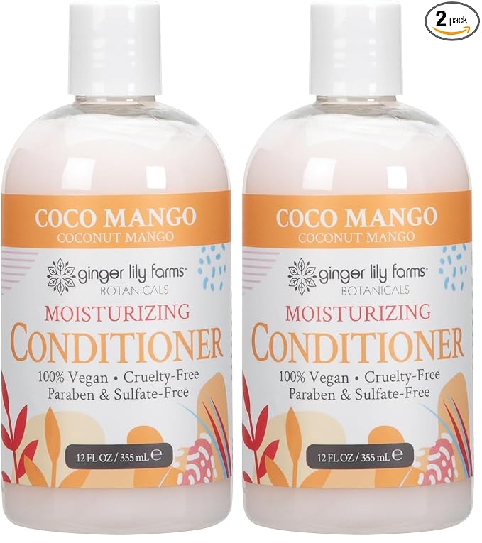 Ginger Lily Farms Botanicals Moisturizing Conditioner for Dry Hair, Coco Mango, 100% Vegan & Cruelty-Free, Coconut Mango Scent, 12 Fl Oz (Pack of 2)