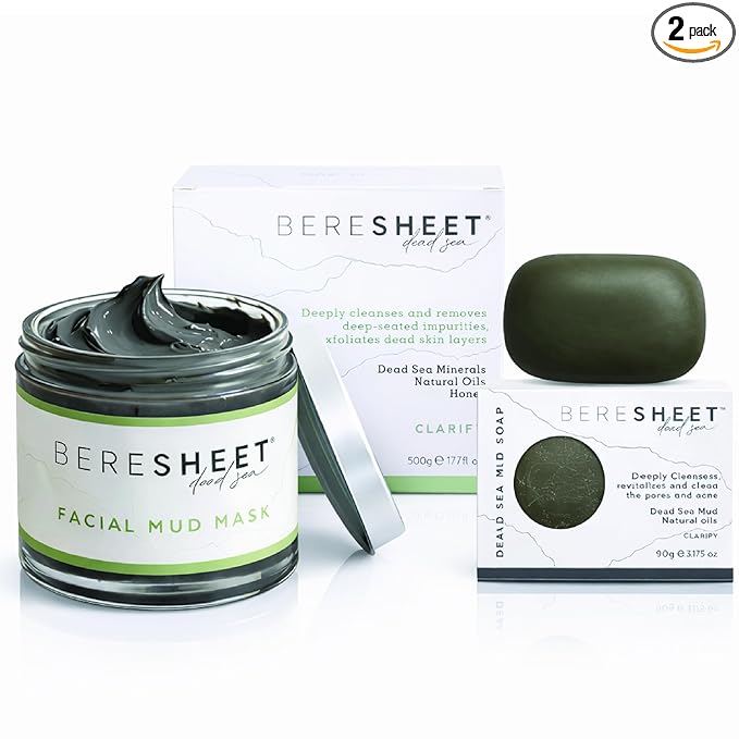 Mud Mask & Bar Soap – Face & Body Detoxifying Mineral Clay – Deep Cleansing & Skin-Refining Care – Spa Quality for Men & Women (Dead Sea Salt Duo Set)