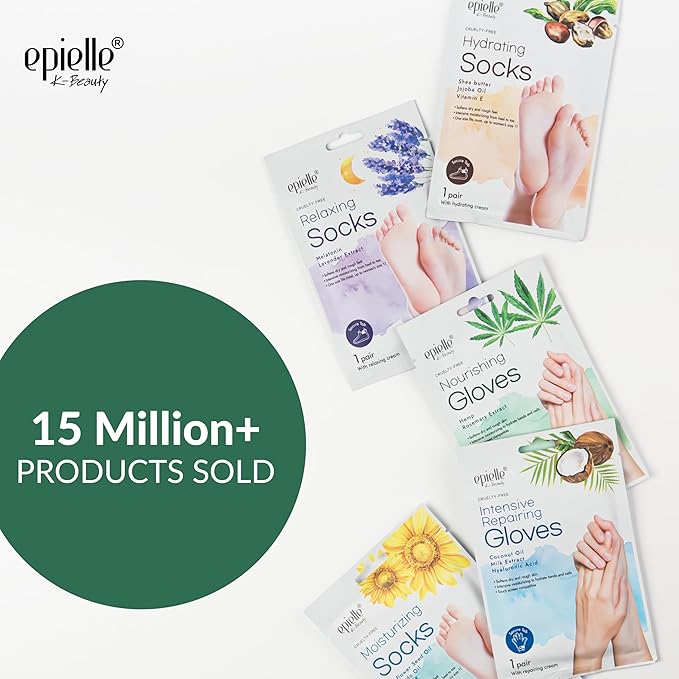 Epielle Relaxing & Nourishing Hand & Foot Masks, Soften Dry, Overworked Skin, Self Care Gifts for Women, Spa Kit, Mothers Day Gifts, 6 Moisturizing Gloves & 6 Moisturizing Socks