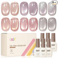 GAOY Cat Eye Gel Nail Polish Set with Magnet, Confetti Magnetic Nail Gel Neutral Nude Colors, Glitter Holography DIY Manicure