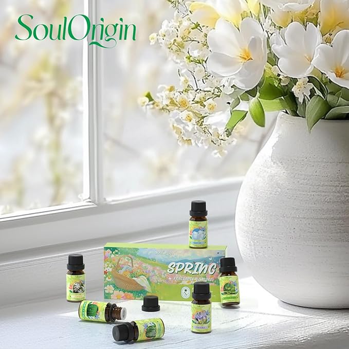Soulorigin Spring Fragrance Oils Set, Essential Oil Gift Set for Diffuser, Spring Scent Diffuser Oil, Diffuser Scents Oil for Home,Freesia,Breeze,Fresh Green Willow,Fresh Cut Grass,Jasmine, After Rain