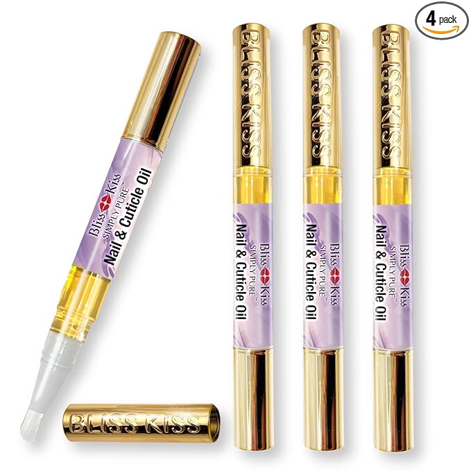 Bliss Kiss | 4 Lavender Vanilla | Oil Cuticle Pen w/Vitamin E & Jojoba⏤Nail Strengthener Nail Growth Serum for Brittle Peeling Breaking Thin Nails
