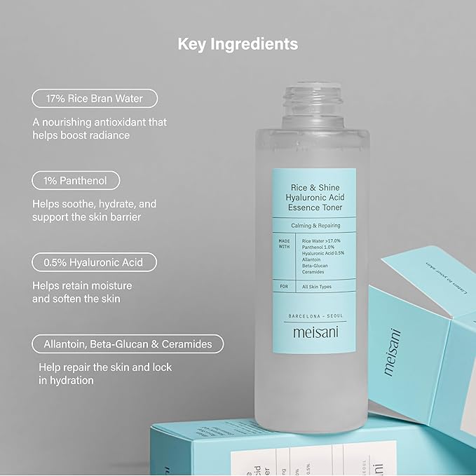 Rice & Shine Hyaluronic Acid Essence Toner - Hydrating Brightening Facial Toner with Ceramides and Panthenol| Korean Vegan Skincare | 5.07 fl.oz.