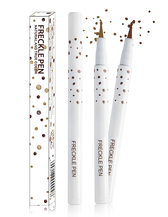 Erinde 2PCS Liquid Freckle Pen Waterproof, Natural Lifelike Fake Face Freckles Makeup, Long Lasting Quick Dry Faux Freckle Stamp Soft Dot Sopt Freck Pen, 02 Medium & 03 Dark