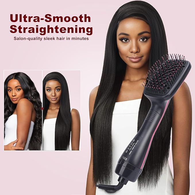 Sonew 2 In 1 Hair Dryer Brush & Straightener Blow Dryer Brush with Negative Ions Detangles & Smooths Hair Reduces Frizz & Static Styler