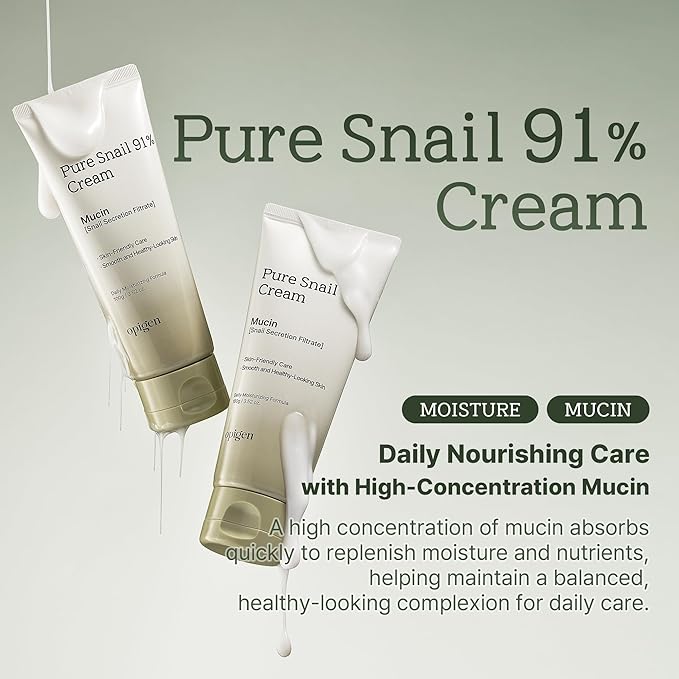 Pure Snail Mucin 91% Repair Cream for Face, Hydrating & Skin Barrier Moisturizer with Panthenol, Beta-Glucan & Hyaluronic Acid, K-Beauty 3.52 fl. oz
