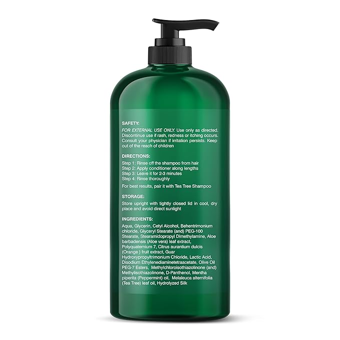 Botanic Hearth Tea Tree Conditioner | For All Hair Types | Fights Dandruff & Dry Scalp | With Vitamin C, Peppermint Oil, Rosemary & Lavender Oil | Sulphate & Paraben Free | 16 Fl Oz