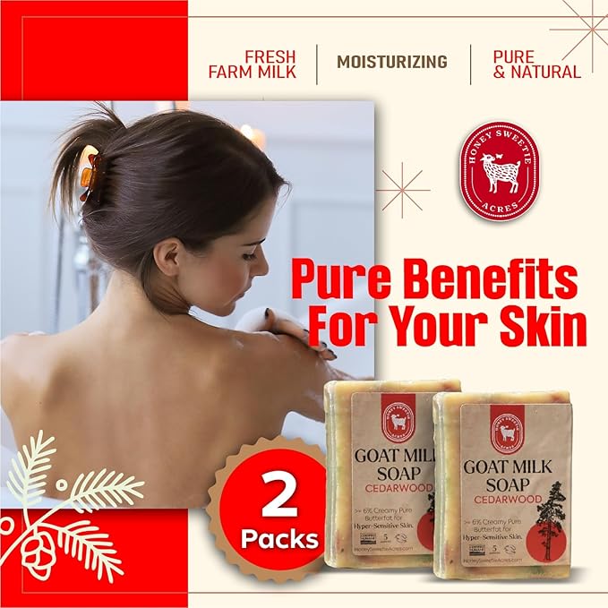 Honey Sweetie Acres 2-Pack Cedarwood Goat Milk Soap - Handmade 5 oz Bar, Made with Natural Ingredients, Moisturizing & Gentle, Made in the USA