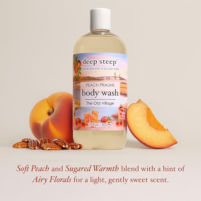 Deep Steep Peach Praline Body Wash, Hydrating Shower Gel with Hyaluronic Acid & Shea Butter for Sensitive Skin, Bodywash for Women & Men, 17 Fl Oz, 1-Pack