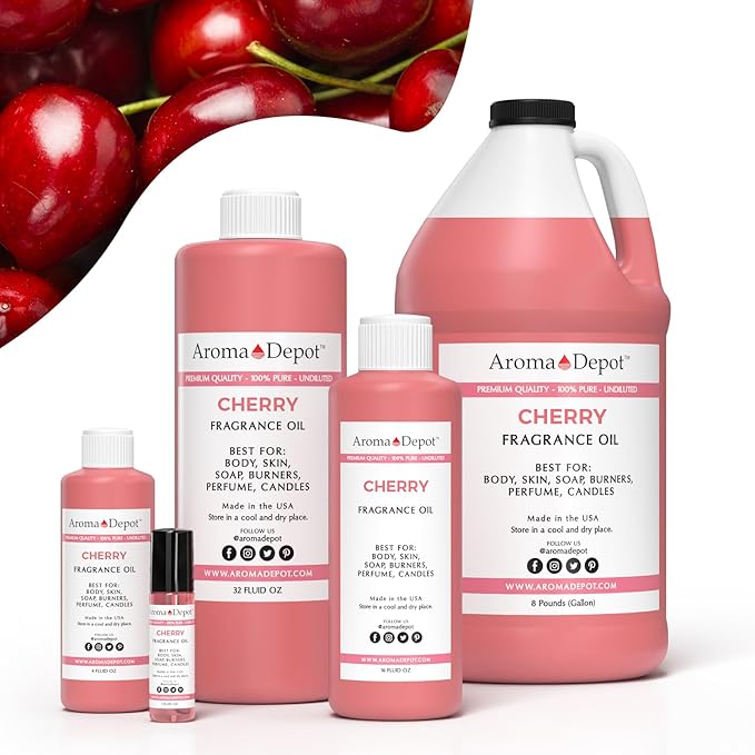 Aroma Depot 8 fl oz Cherry Fragrance Oil for Candles, Soap Making, Wax Melts, Diffusers, Body Oil Blends & Incense (240ml)