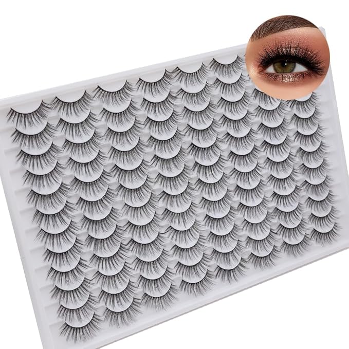 Azenlo False Eyelashes 48 Pairs Faux Mink Lashes 9-17mm Wispy Lashes 3D Fluffy Cat Eye Lashes Pack Bulk Wholesale Strip Lashes(style 48-020)