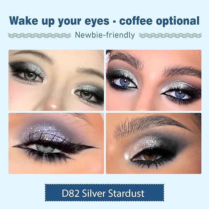 Refillable Eyeshadow Palette - Matte/Glitter/Duo-Chrome Pressed Powder & Cream Formula, Neutral/Shimmer/Smokey Multichrome, Travel-Friendly Iron Pan Refills (Glitter, D82)