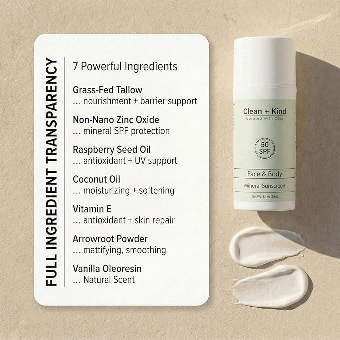 Tallow Sunscreen SPF 50 Twin Bundle — Mineral Body Sunblock, Non-Nano Zinc Oxide, Reef-Safe, 80 Min Water-Resistant Family Pack (Two 3.4 oz)